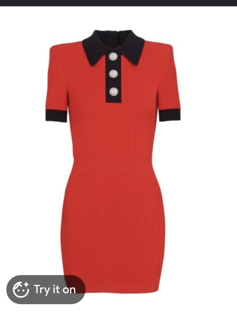 Red Ribbed Polo Mini Dress with Black Trim